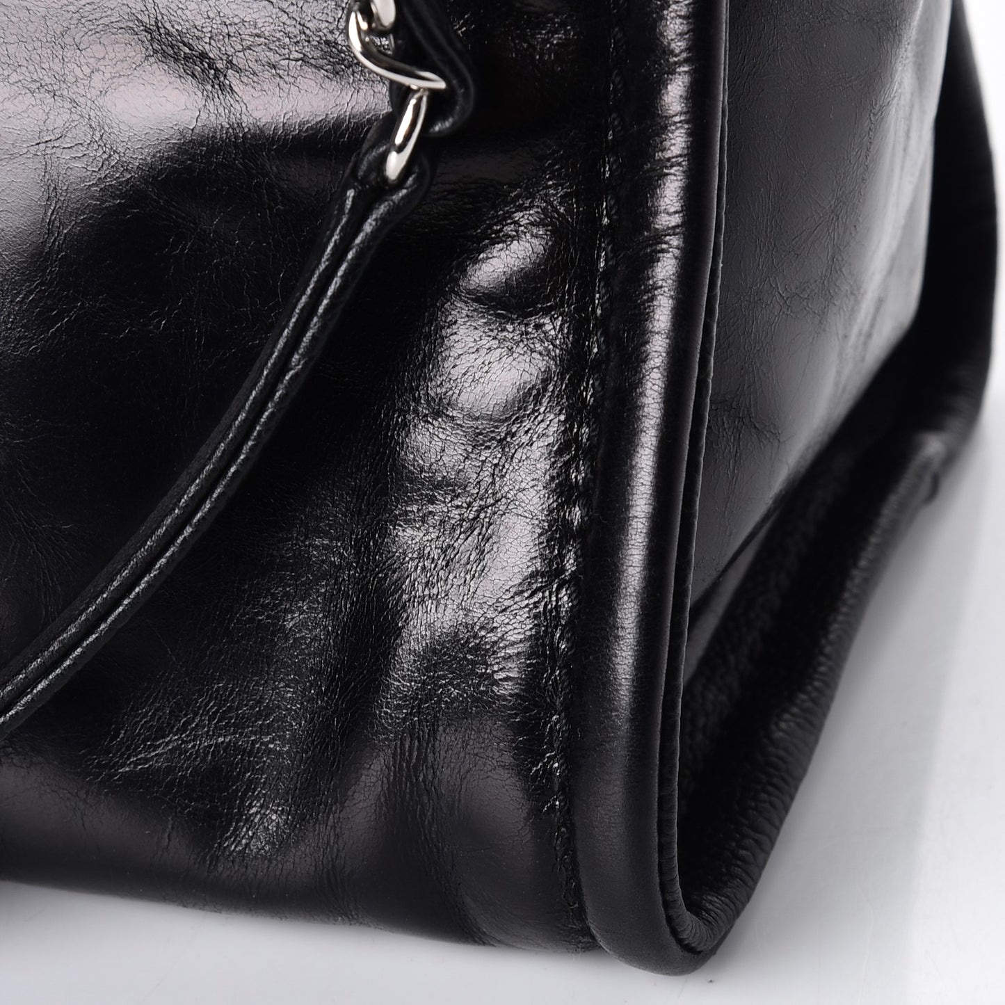 Glazed Calfskin Small Deauville Tote Black