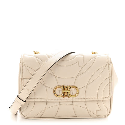 Salvatore Ferragamo Calfskin Quilted Gancini Flap Bag Bone 1 of 10