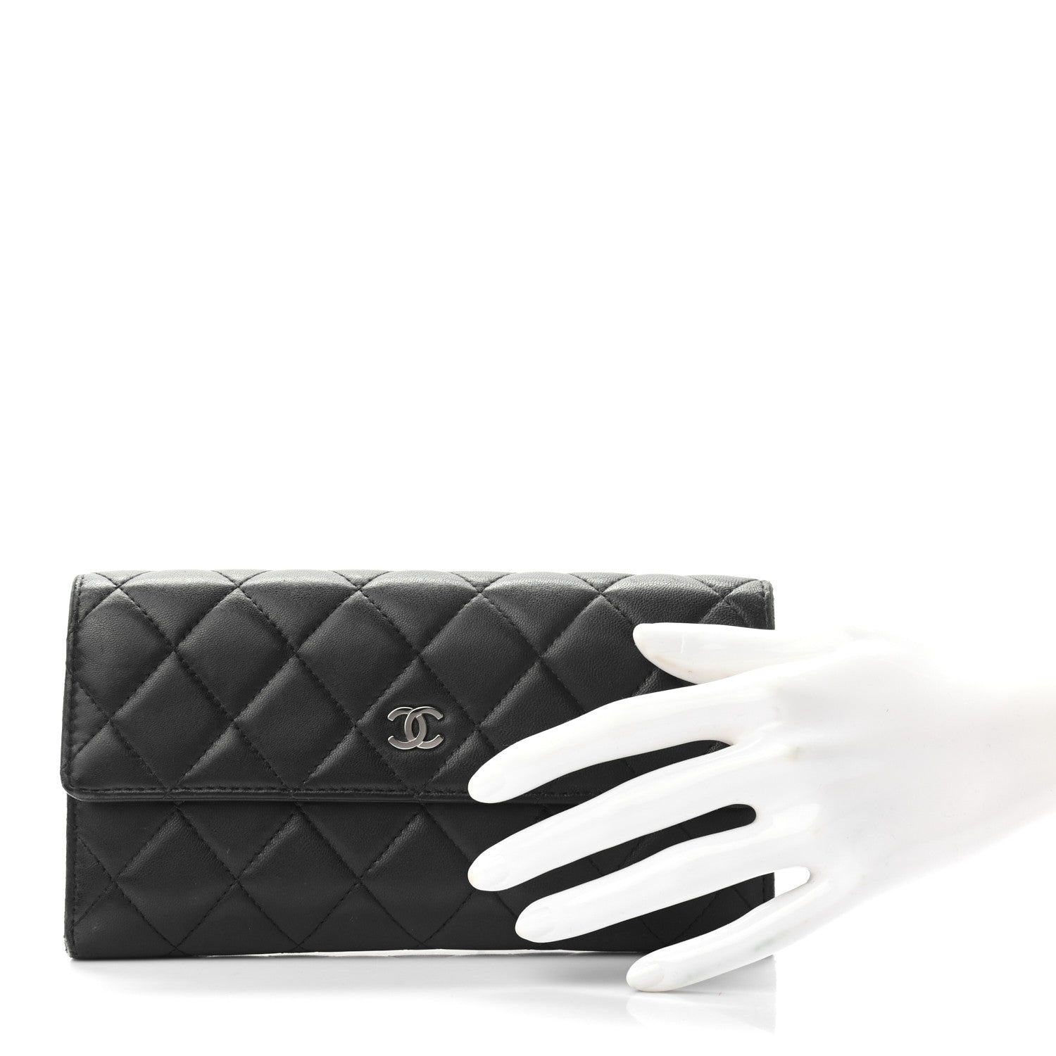 Chanel Lambskin Quilted Large Gusset Flap Wallet Black 2 of 11