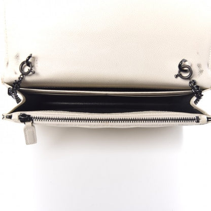 Saint Laurent Grain De Poudre Matelasse Chevron Monogram Envelope Chain Wallet Dove White 5 of 21