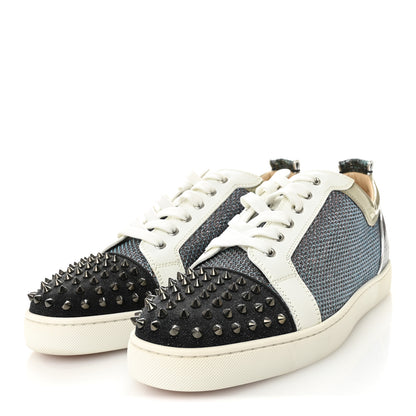 Christian Louboutin Calfskin Mens Louis Junior Spikes Orlato Flat Sneakers 46.5 Blue White 3 of 9
