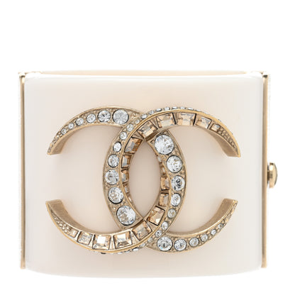 Chanel Resin Baguette Crystal Dubai CC Cuff Bracelet White Gold 1 of 5