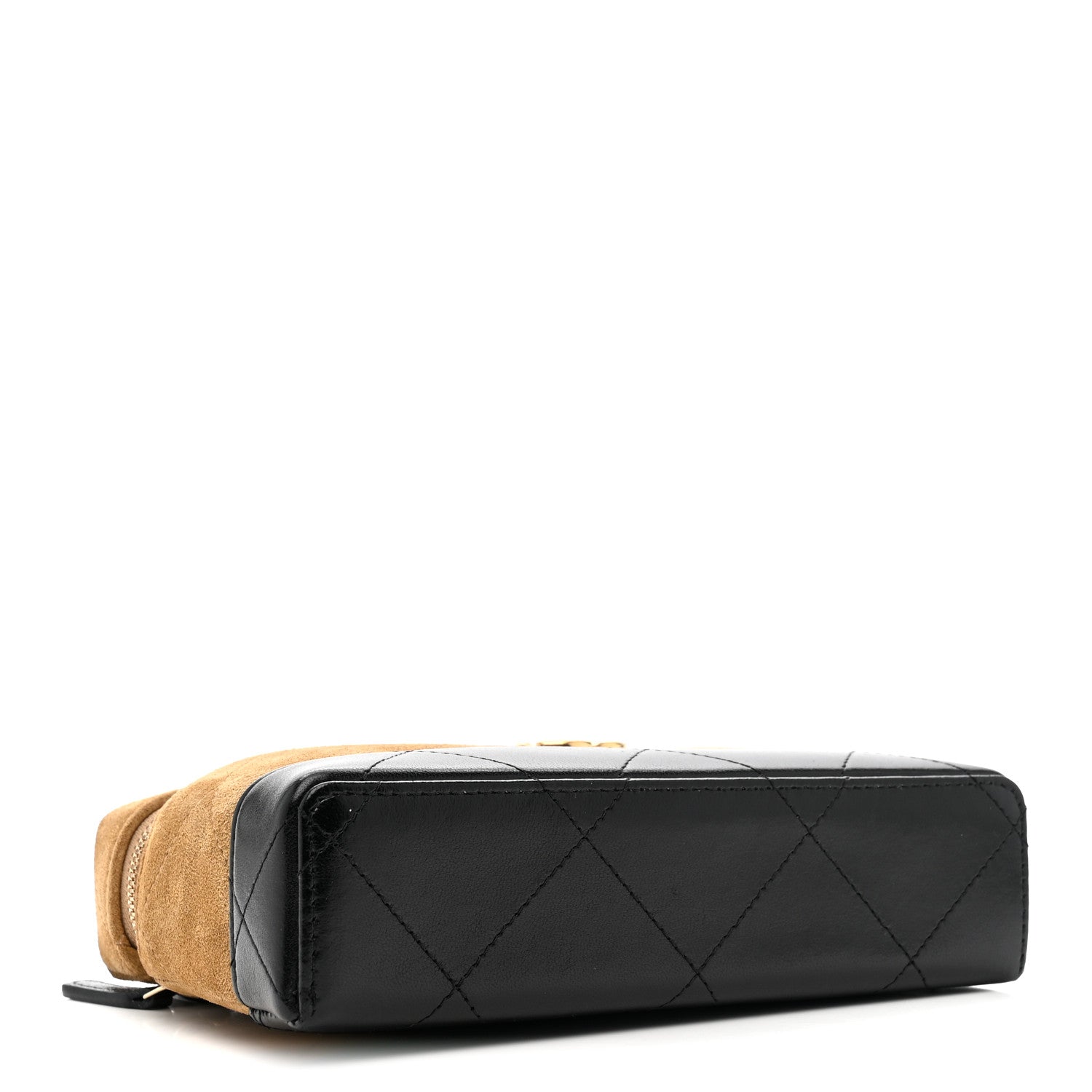 Chanel Suede Calfskin Shiny Lambskin Quilted Top Handle Slim Vanity Case With Chain Beige Black 4 of 11