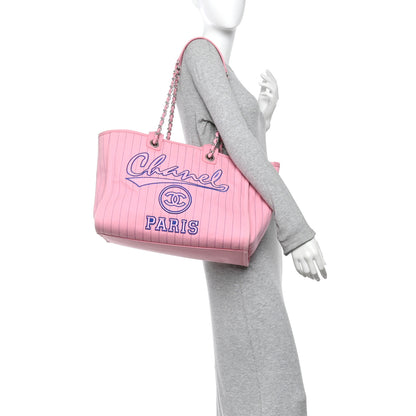 Chanel Canvas Calfskin Striped Large Deauville Tote Pink Blue 2 of 12