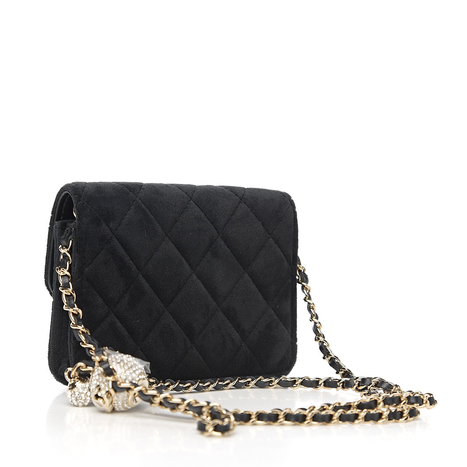 Chanel Velvet Quilted Pearl Crush Clutch With Chain Black 2 of 10