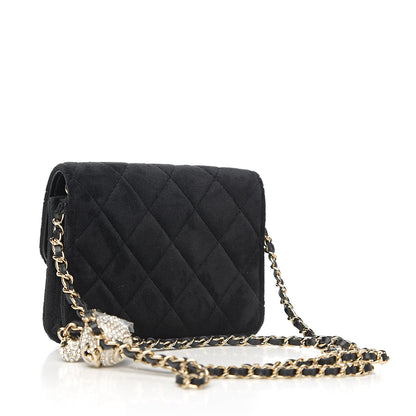 Chanel Velvet Quilted Pearl Crush Clutch With Chain Black 2 of 10