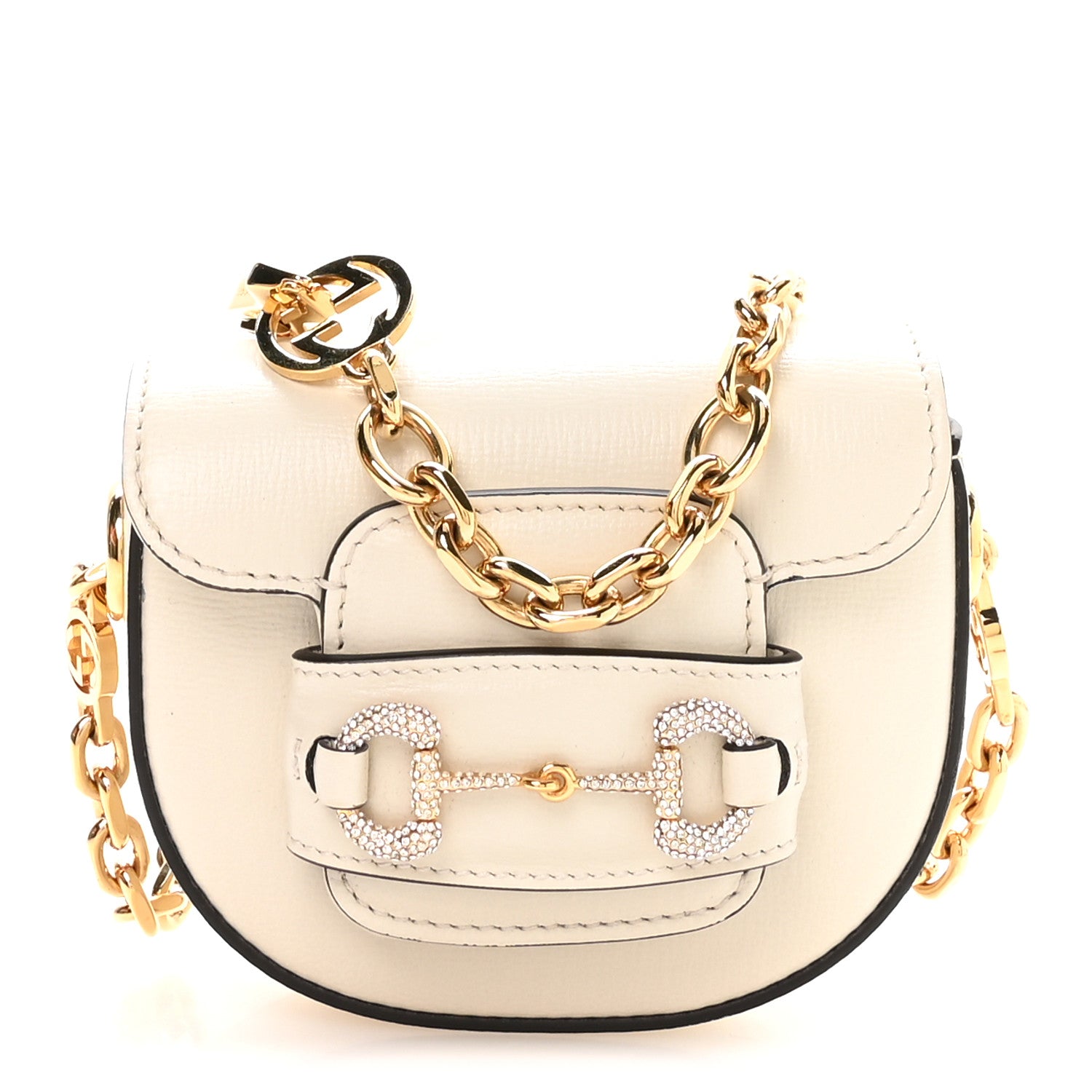 Gucci Azalea Calfskin Crystal GG Monogram Mini Horsebit 1955 Waist Bag Mystic White 1 of 12