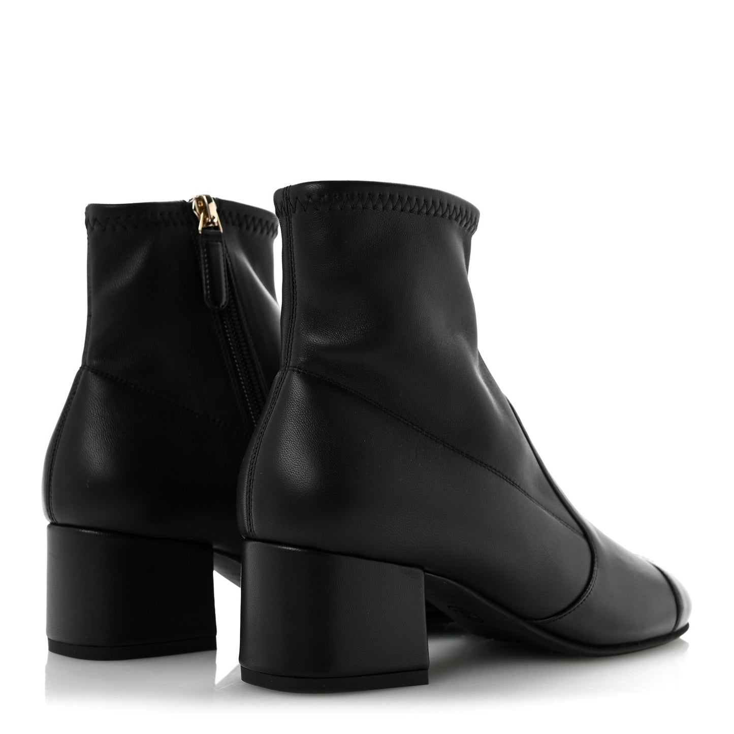 Stretch Lambskin Cap Toe CC Uniform Short Boots 35 Black
