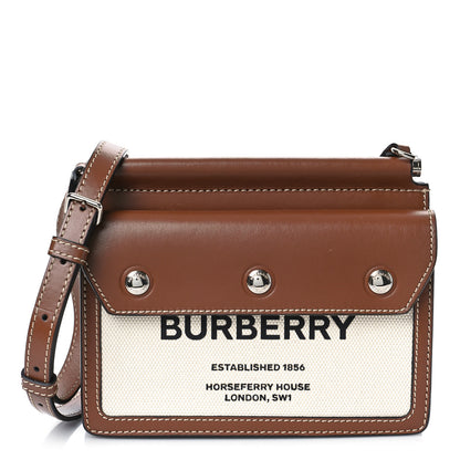 Burberry Smooth Calfskin Canvas Horseferry Print Mini Title Bag with Pocket Natural Malt Brown 1 of 8