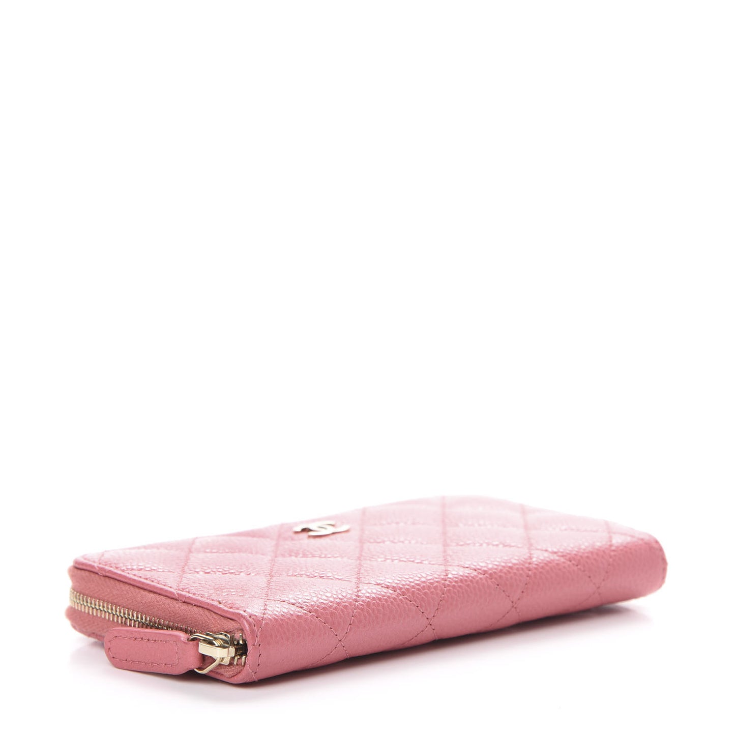 Iridescent Caviar Quilted Medium Zip Around Wallet Pink