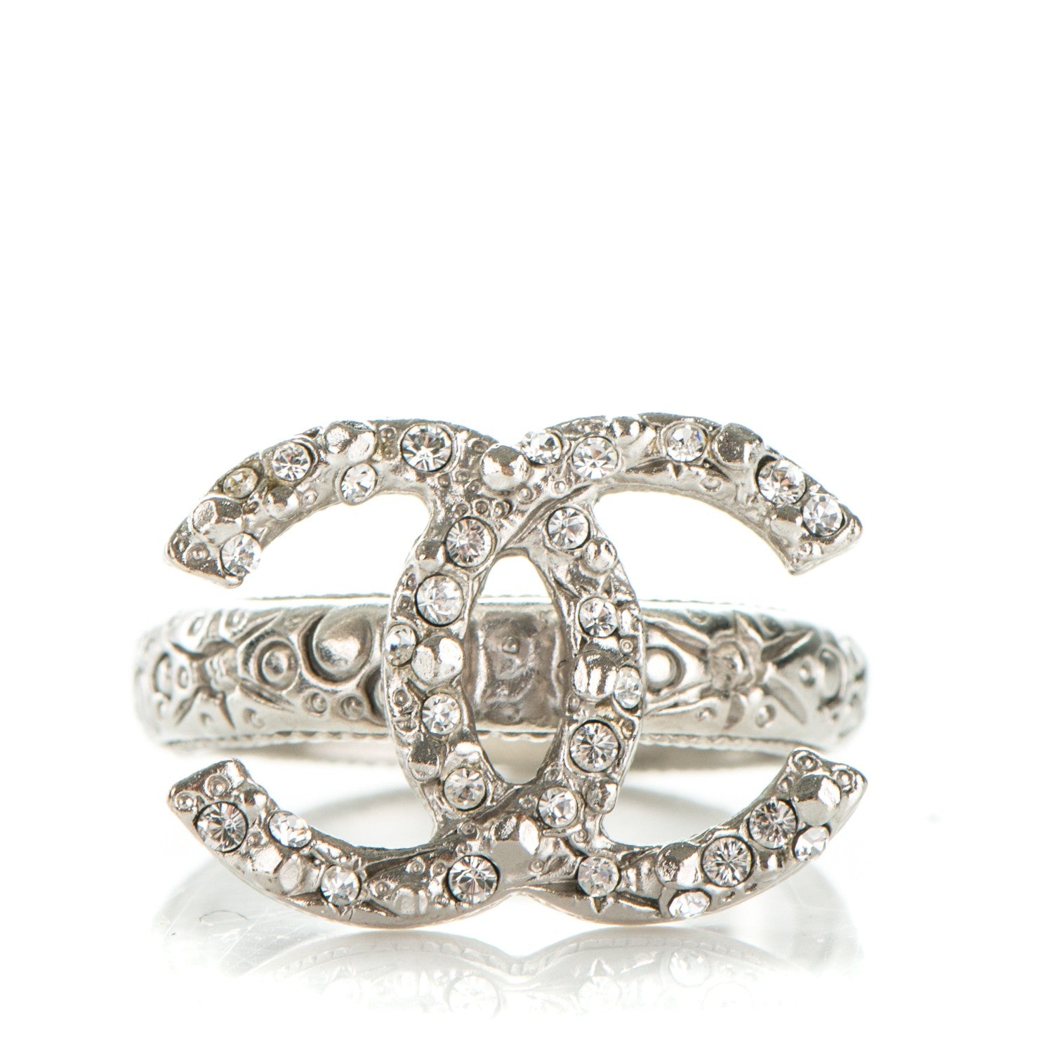 Chanel Crystal CC Ring 52 6.5 Silver 1 of 4