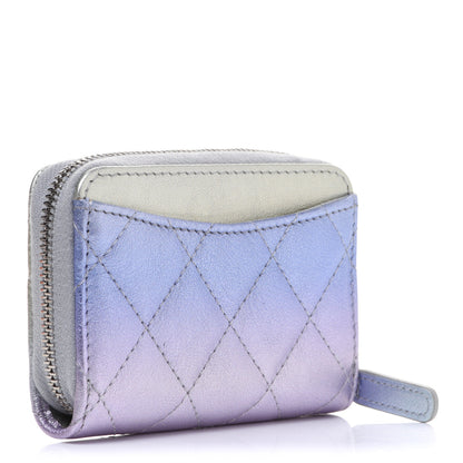 Chanel Gradient Metallic Calfskin Quilted Zip Around Coin Purse Wallet Silver Blue Yellow Purple 3 of 8