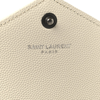 Saint Laurent Grain De Poudre Matelasse Chevron Monogram Envelope Chain Wallet Dove White 6 of 11