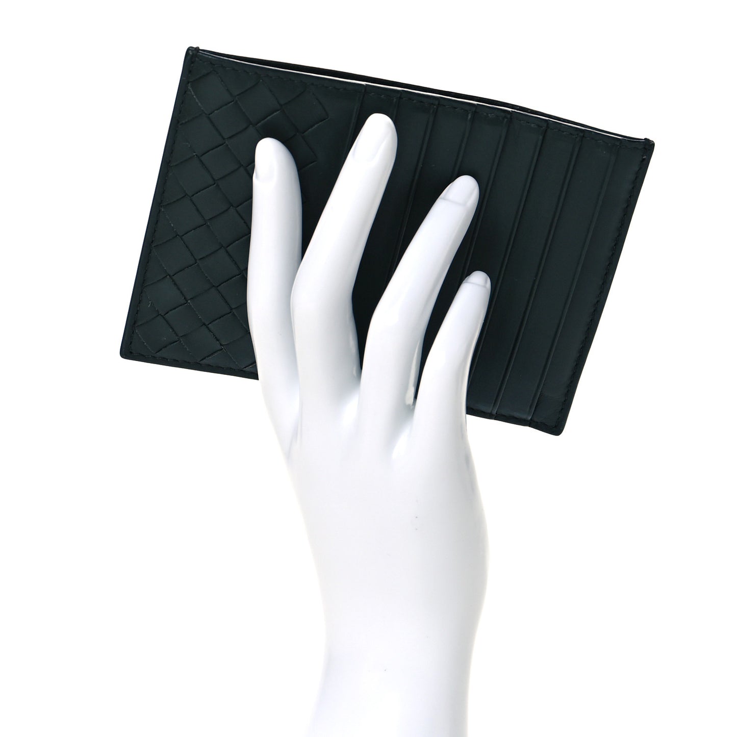 Nappa Intrecciato Zip Card Holder Bottle Green