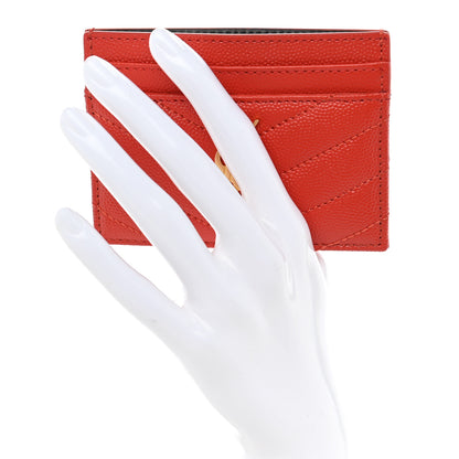Saint Laurent Grain De Poudre Matelasse Chevron Monogram Credit Card Case Deep Mandarin 2 of 7