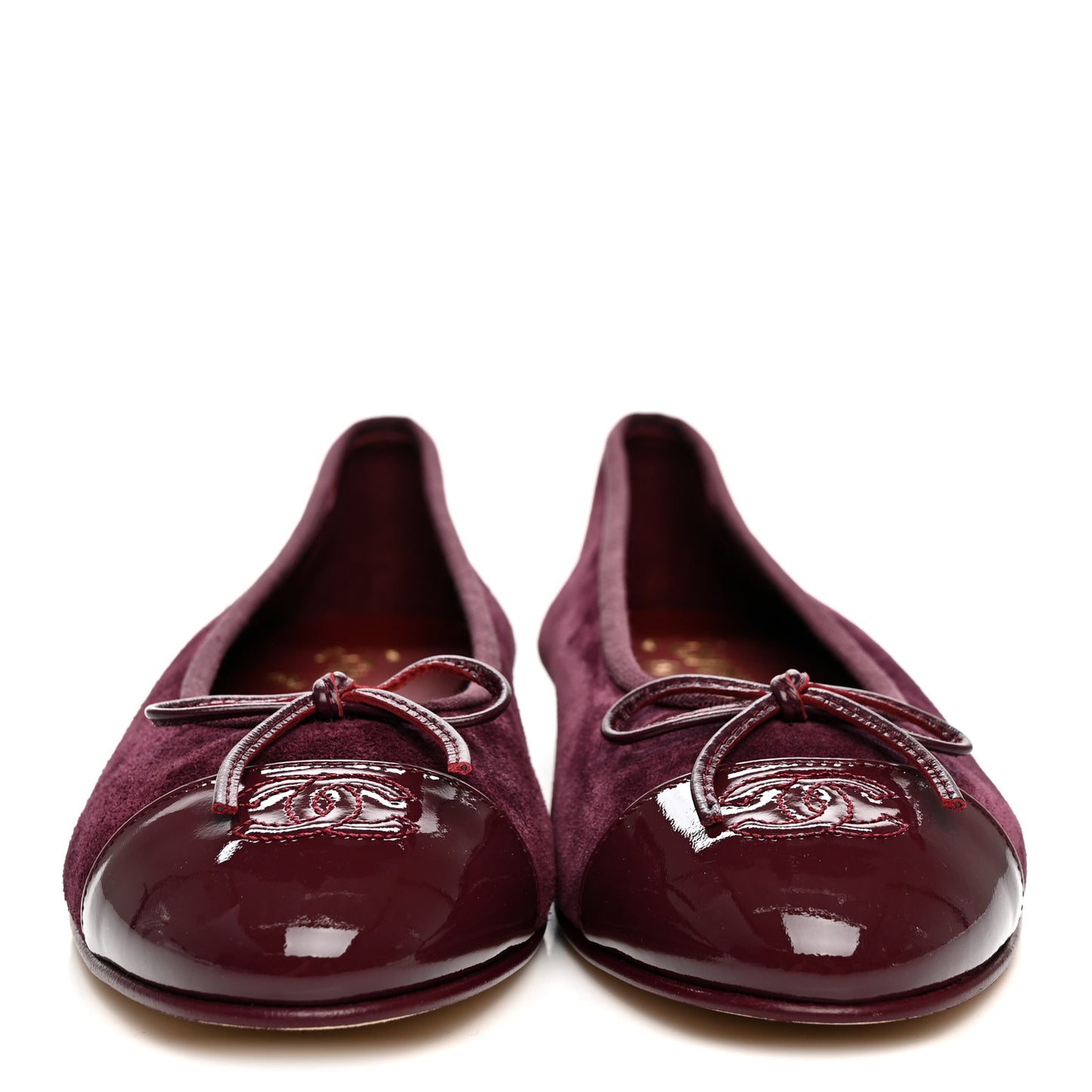 Suede Patent Calfskin Cap Toe CC Ballerina Flats 40 40 Burgundy