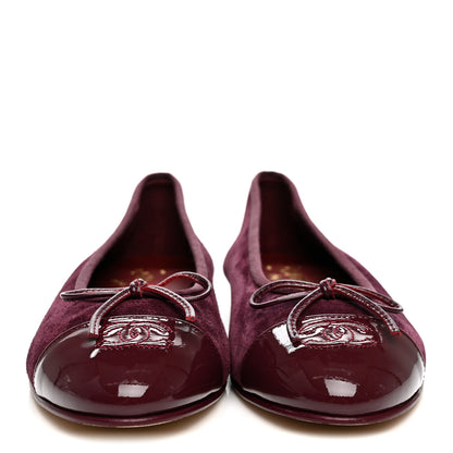 Chanel Suede Patent Calfskin Cap Toe CC Ballerina Flats 40 40 Burgundy 3 of 10