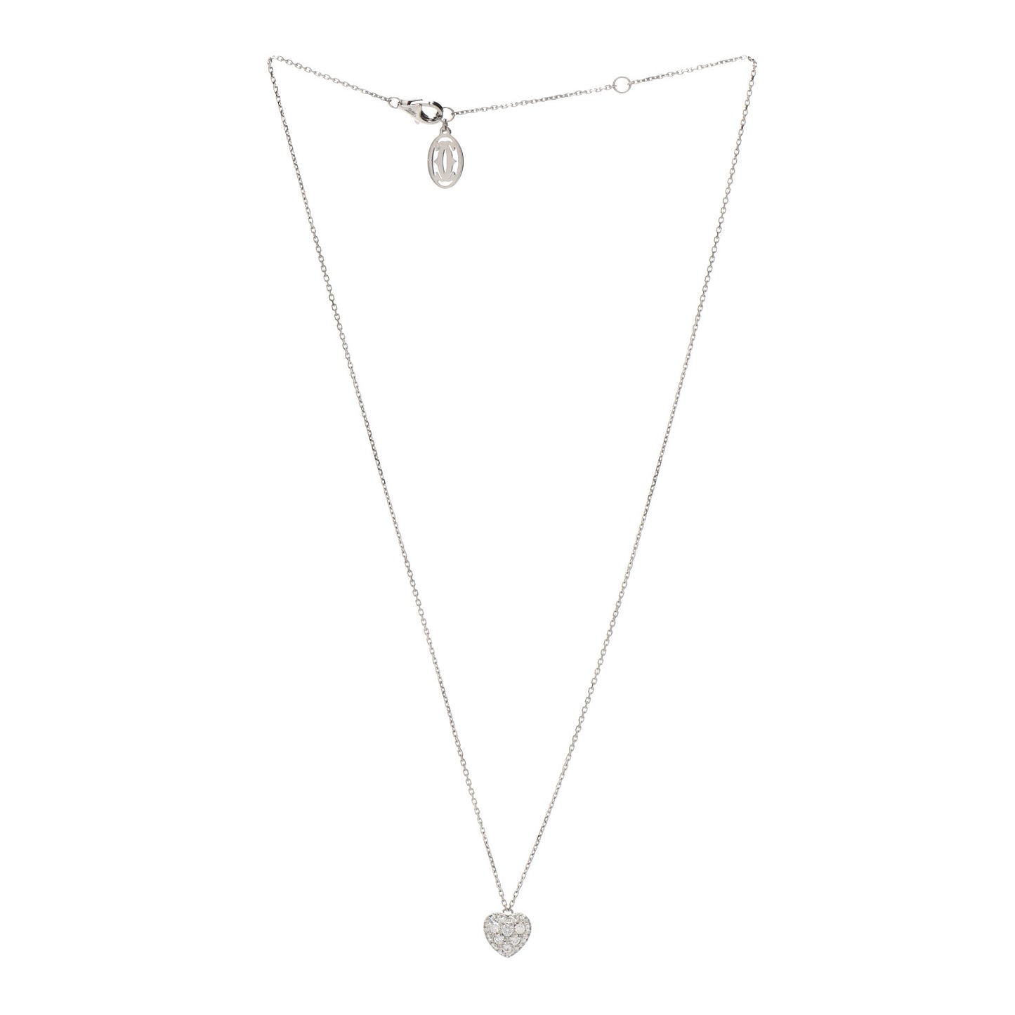 18K White Gold Diamond Heart Paved Pendant Necklace