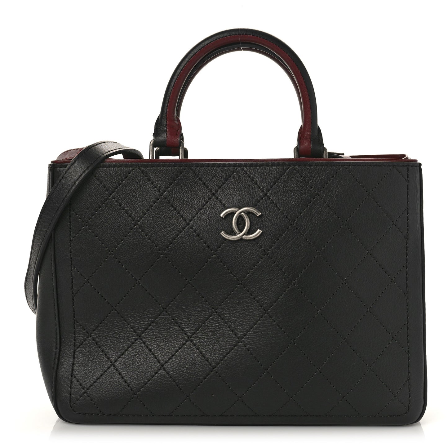 Bullskin Stitched Bi-Color Medium Shopping Tote Black