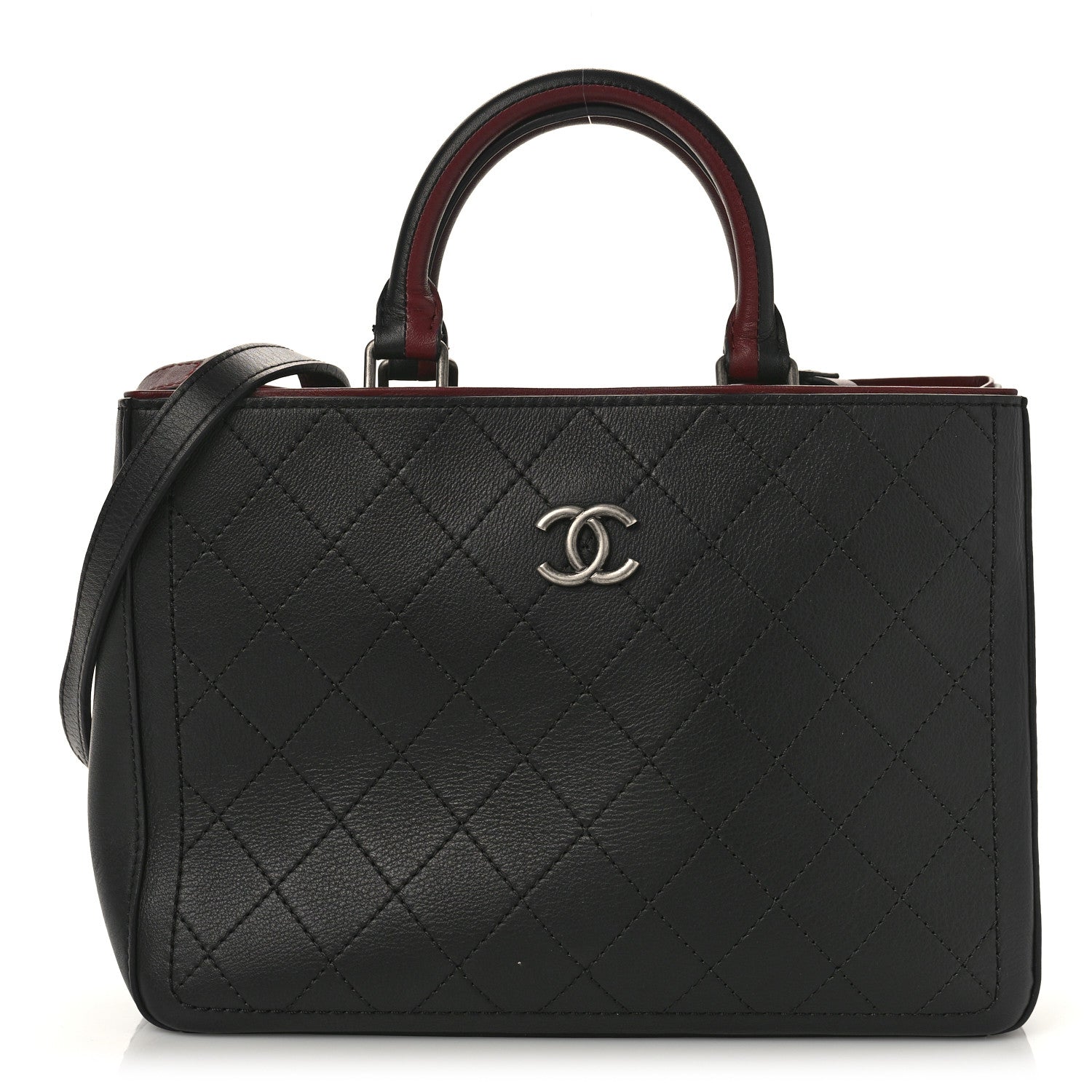 Chanel Bullskin Stitched Bi-Color Medium Shopping Tote Black 1 of 8