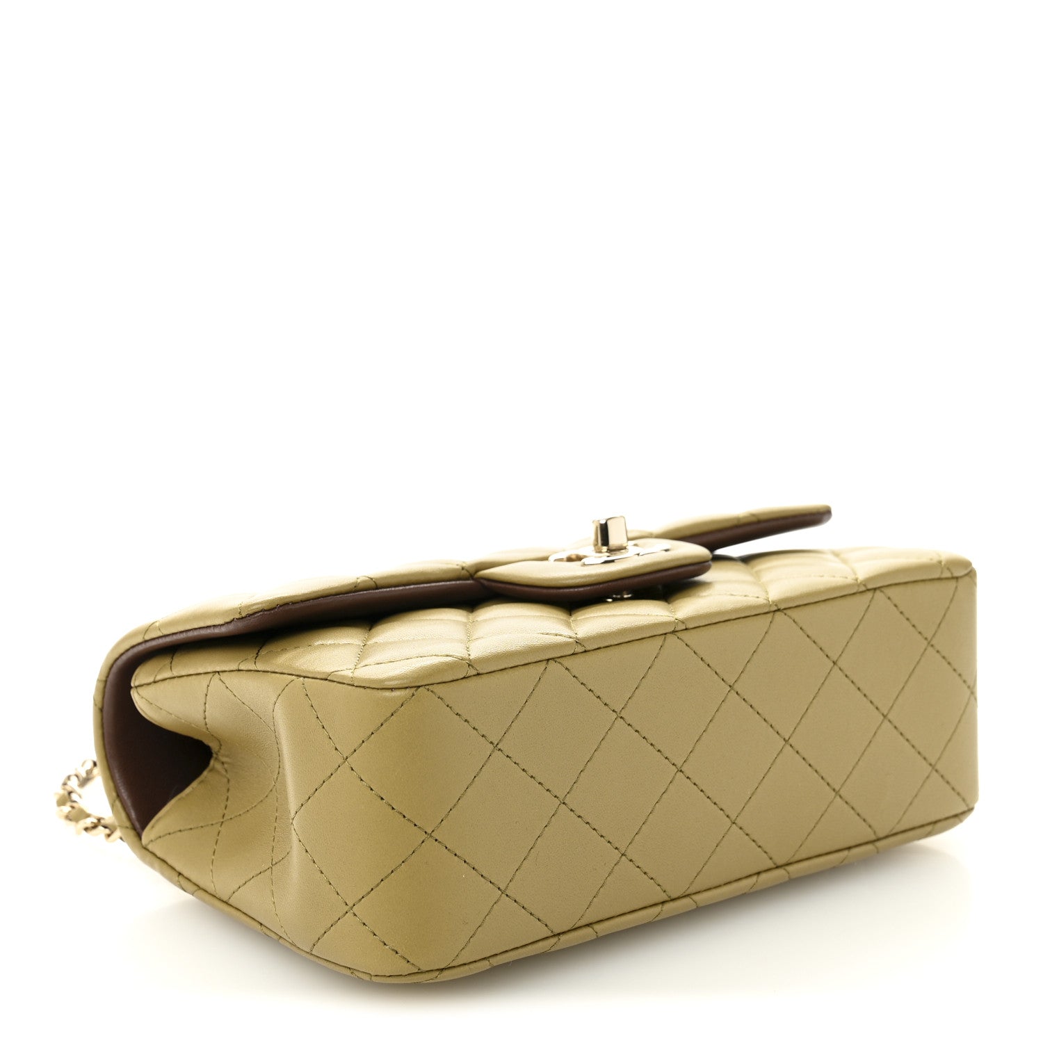 Chanel Lambskin Quilted Bi-Color Mini Top Handle Rectangular Flap Green Brown 4 of 11