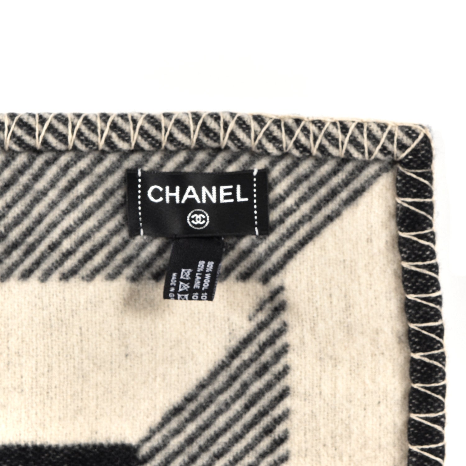 Chanel Wool Cashmere CC Throw Blanket Black Beige 3 of 3