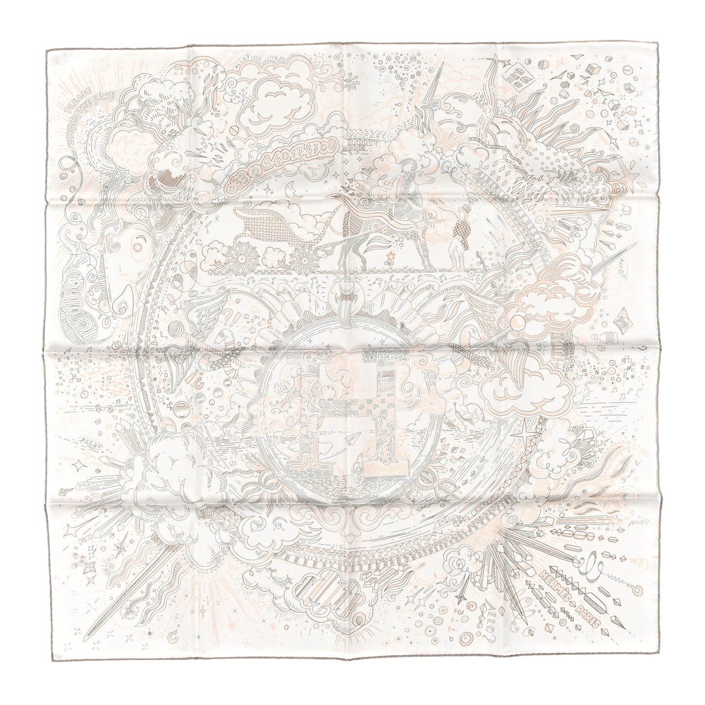 Silk Please Hold The Line Scarf 90 White Rose Nacre Vert de Gris