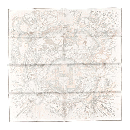 Hermes Silk Please Hold The Line Scarf 90 White Rose Nacre Vert de Gris 1 of 3