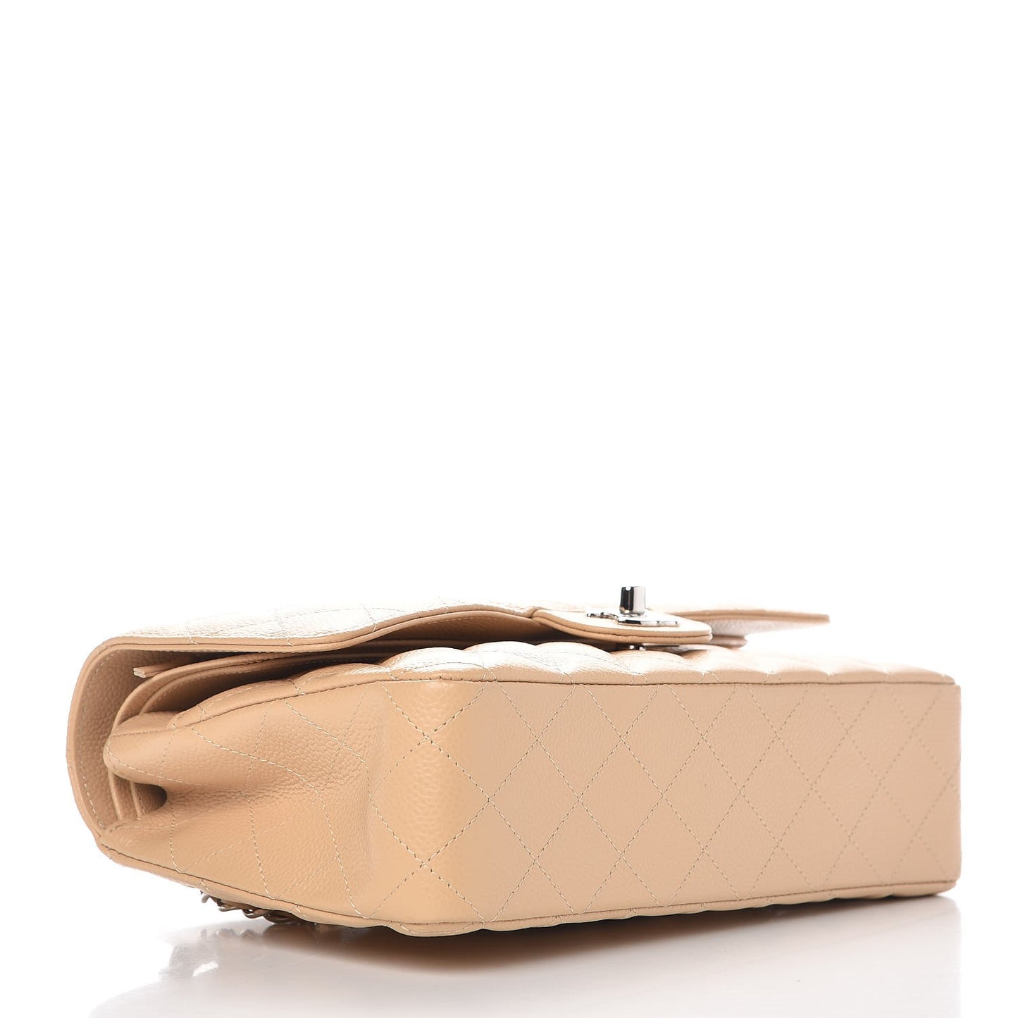 Caviar Quilted Medium Double Flap Beige