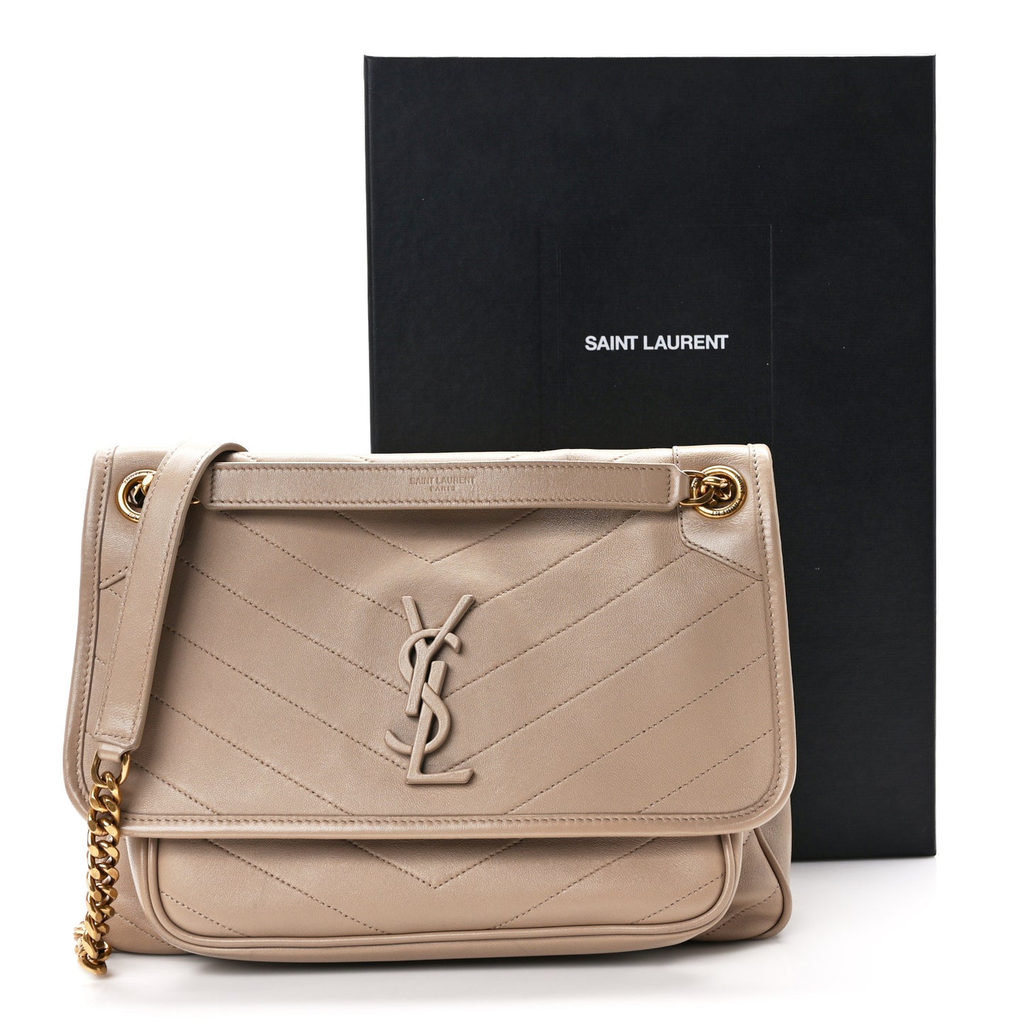Lambskin Matelasse Monogram Medium Niki Chain Satchel Dark Beige