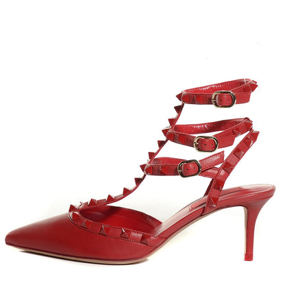 Valentino Garavani Calfskin Lacquered Monochrome Rockstud Ankle Strap 65mm Pumps 37.5 Rosso Valentino 1 of 7