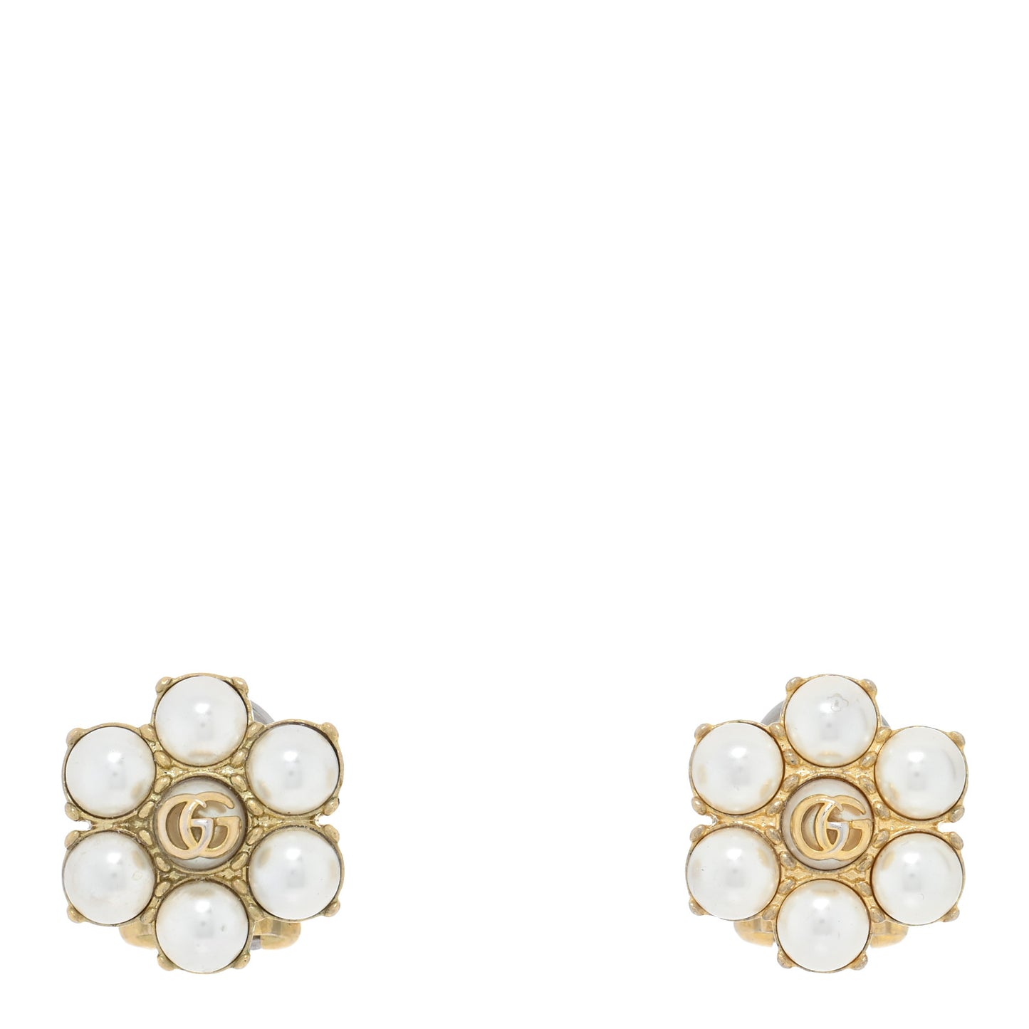 Metal Pearl Double G Clip On Earrings Aged Gold