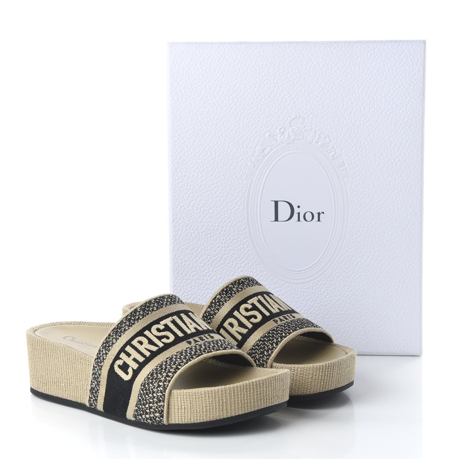 Christian Dior Natural Canvas Embroidered D-Way Platform Sandal 36 Black Cream 9 of 9