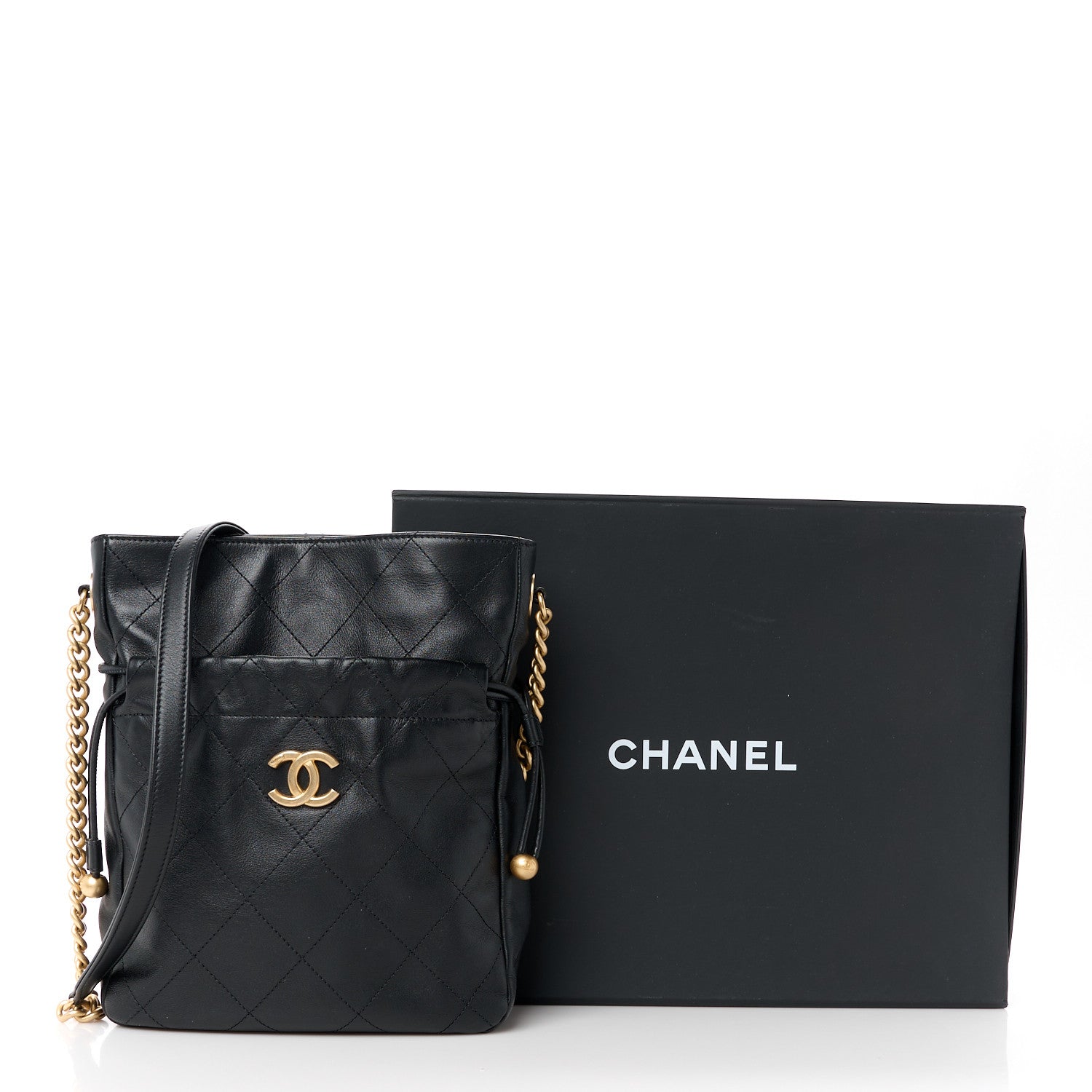 Chanel Calfskin Quilted Drawstring Bucket Bag Black 11 of 11