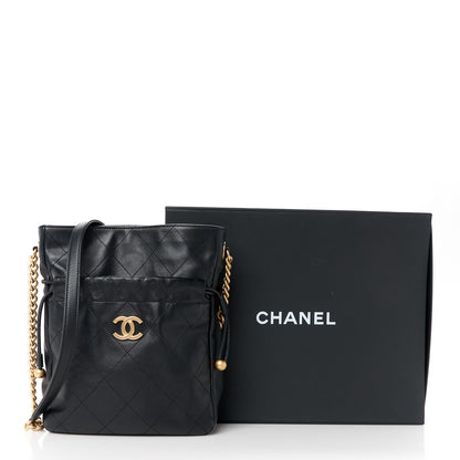 Chanel Calfskin Quilted Drawstring Bucket Bag Black 11 of 11