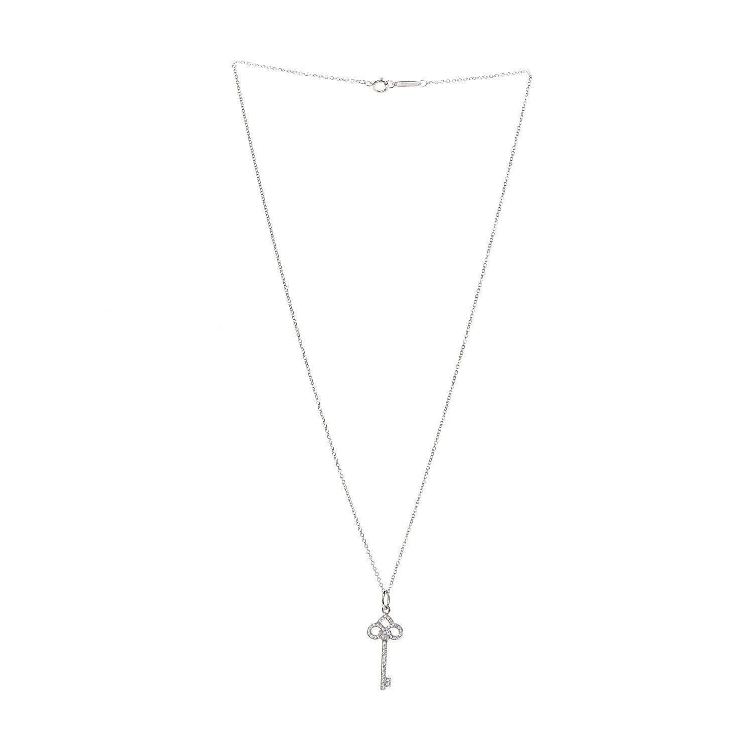 Tiffany 18K White Gold Diamond Mini Fleur De Lis Key Pendant 3 of 7