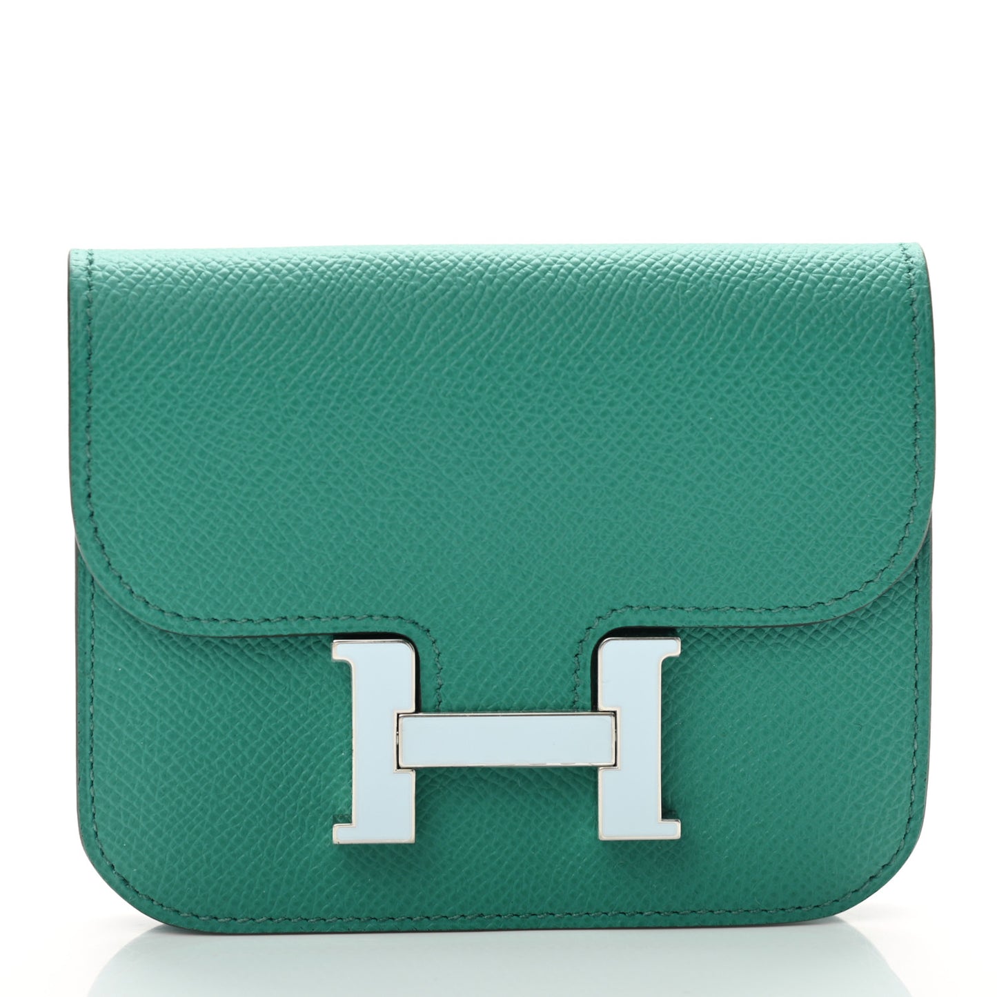 Epsom Enamel Constance Slim Wallet Vert Jade Bleu Brume