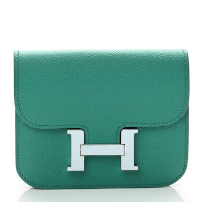 Hermes Epsom Enamel Constance Slim Wallet Vert Jade Bleu Brume 2 of 7