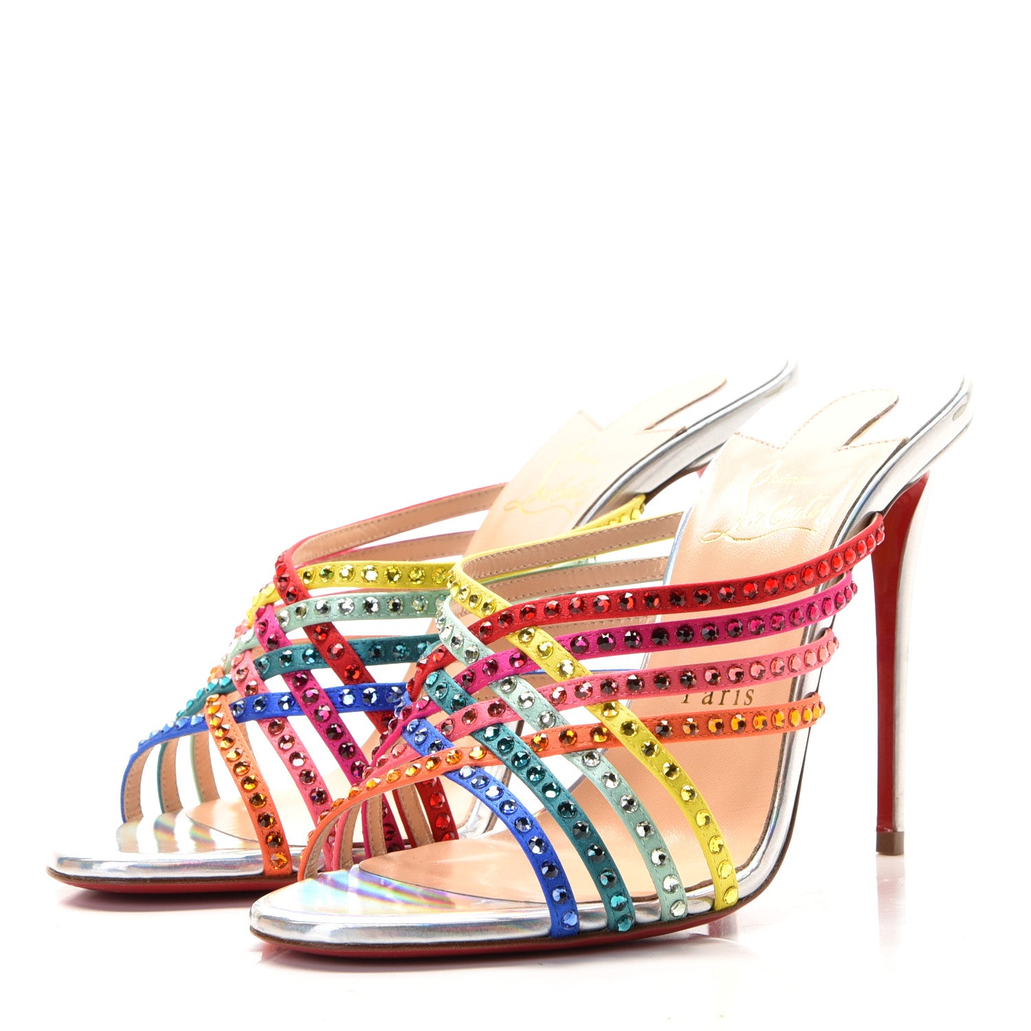 Christian Louboutin Specchio Calfskin Crystal Marthastrass 100 Slide Sandals 39 Silver Multicolor 3 of 10