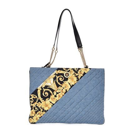 Versace Denim Printed Barocco Shopping Tote Dusk Blue Multicolor 1 of 7