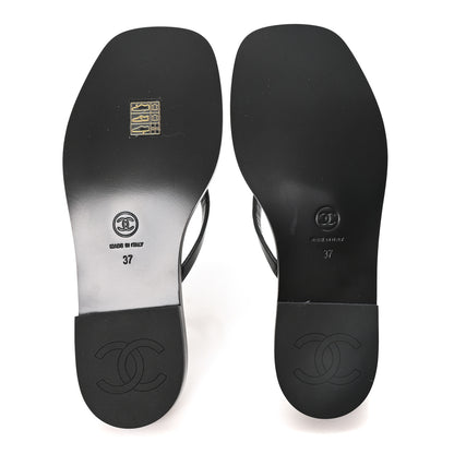 Chanel Goatskin CC Times Square Thong Sandals 37 Black 6 of 10