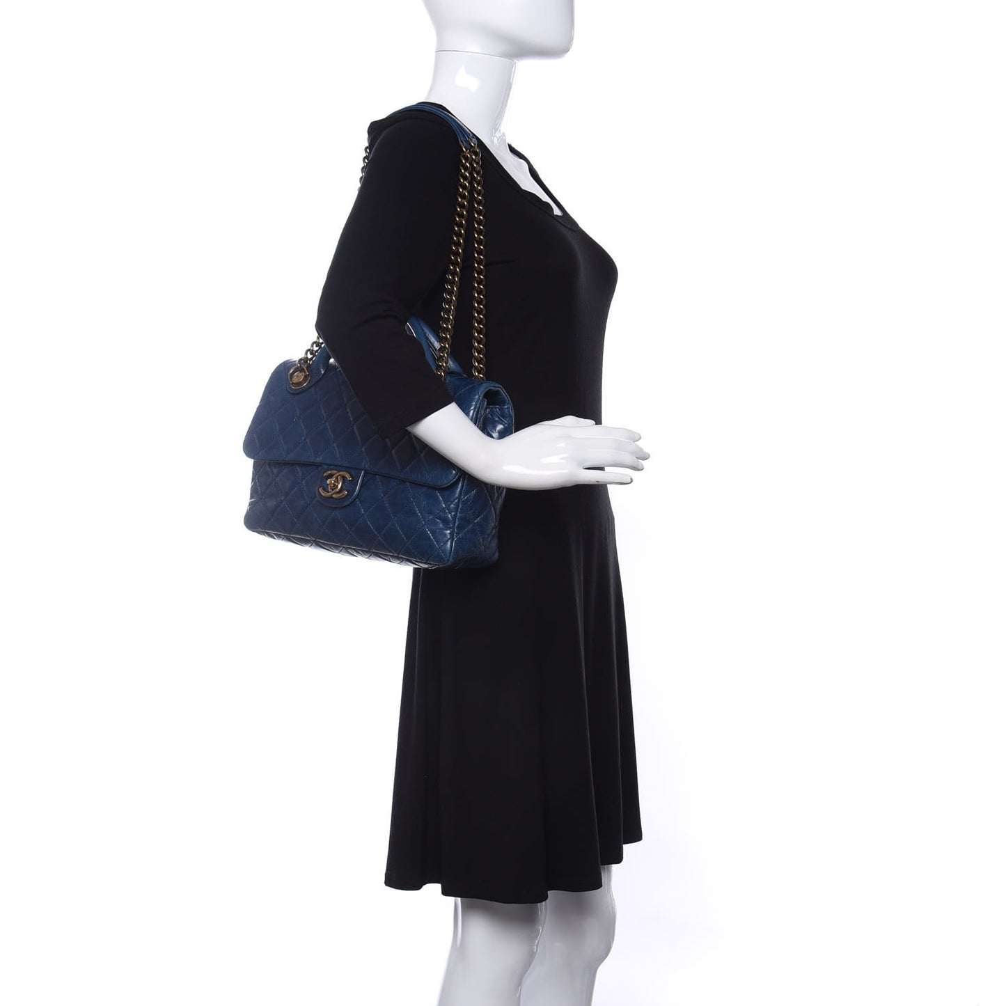 Glazed Calfskin Castle Rock Medium Flap Blue