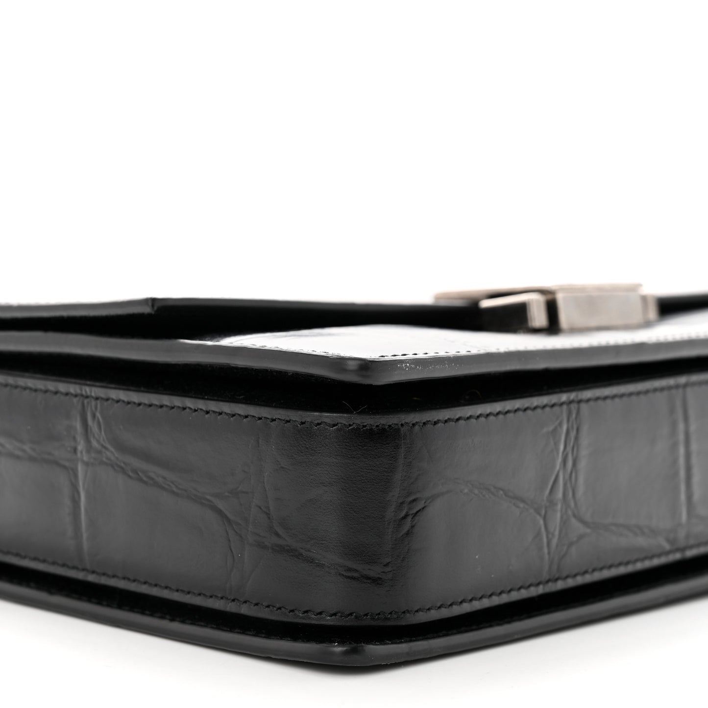 Calfskin Crocodile Embossed Medium Bellechasse Satchel Black