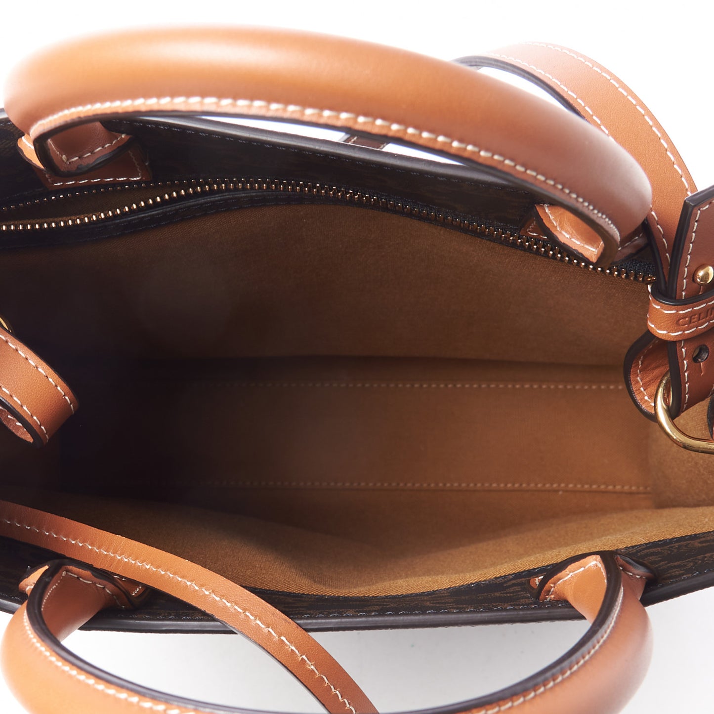 Triomphe Canvas Calfskin Small Vertical Cabas Tan