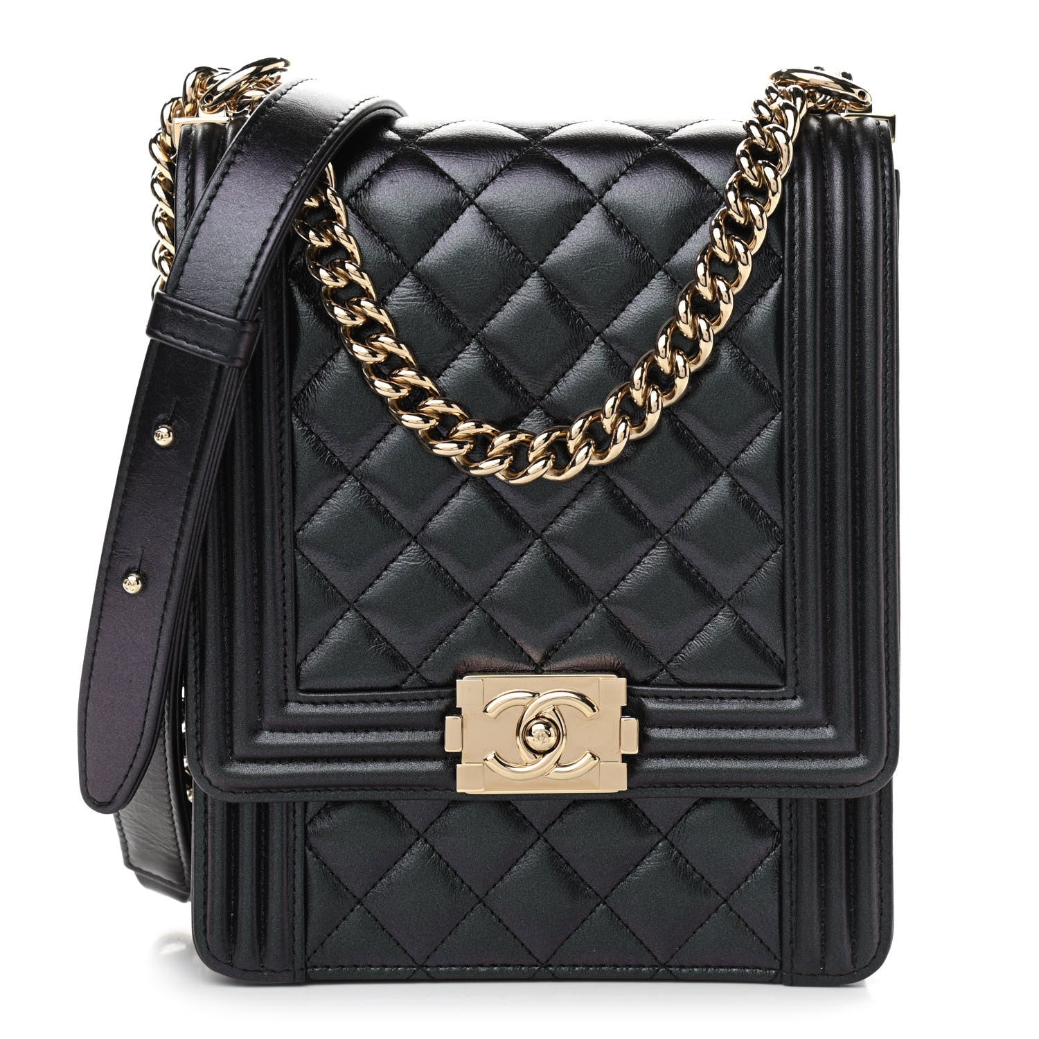 Chanel Iridescent Calfskin Quilted North South Boy Flap Black 1 of 9