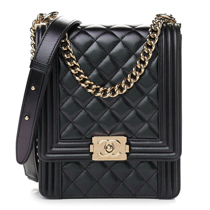 Chanel Iridescent Calfskin Quilted North South Boy Flap Black 1 of 9