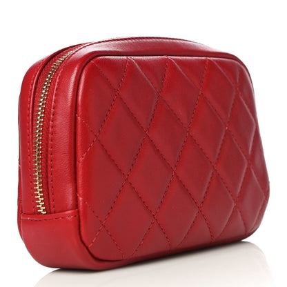 Chanel Lambskin Quilted Small Curvy Pouch Cosmetic Case Red 3 of 10