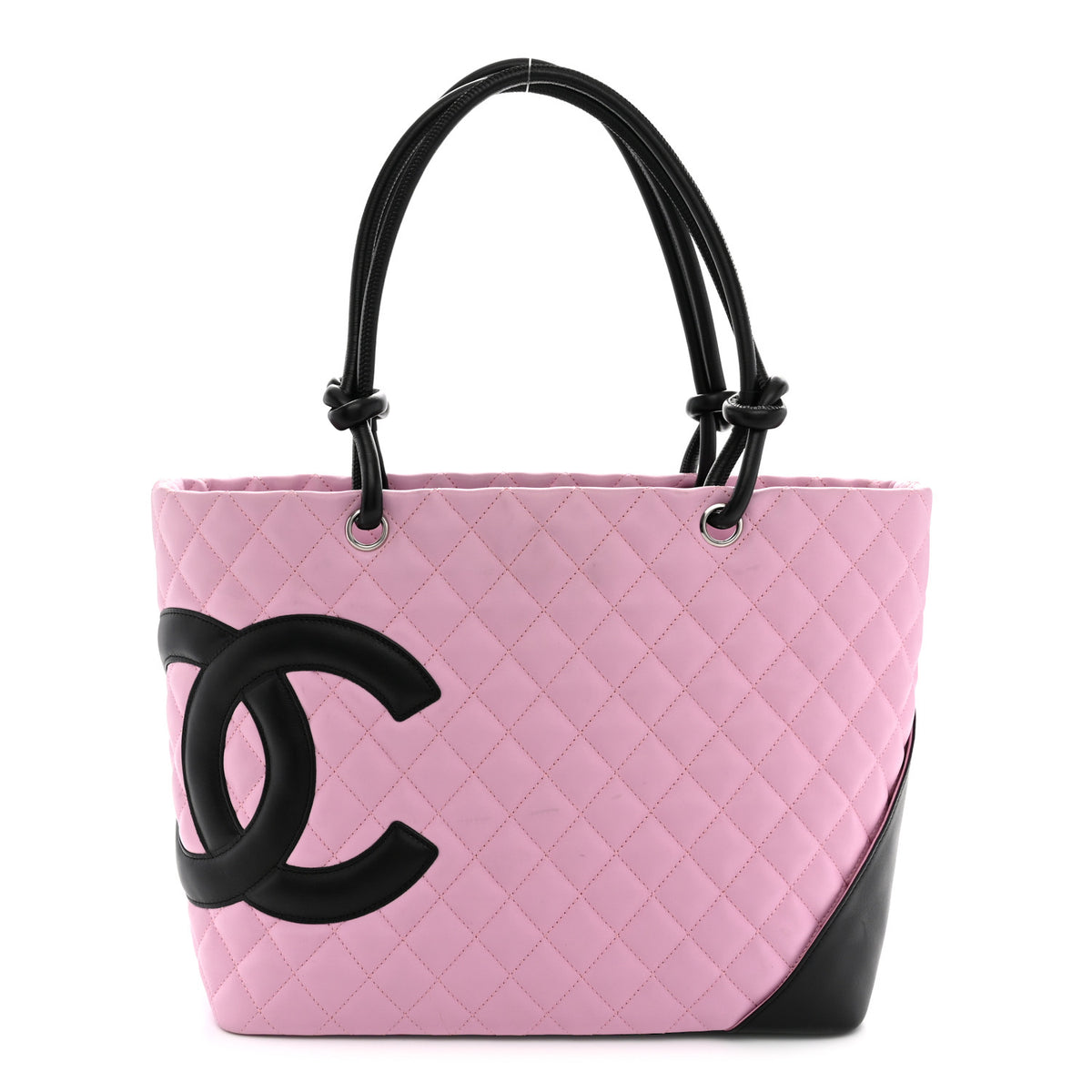 Calfskin Quilted Large Cambon Tote Pink Black