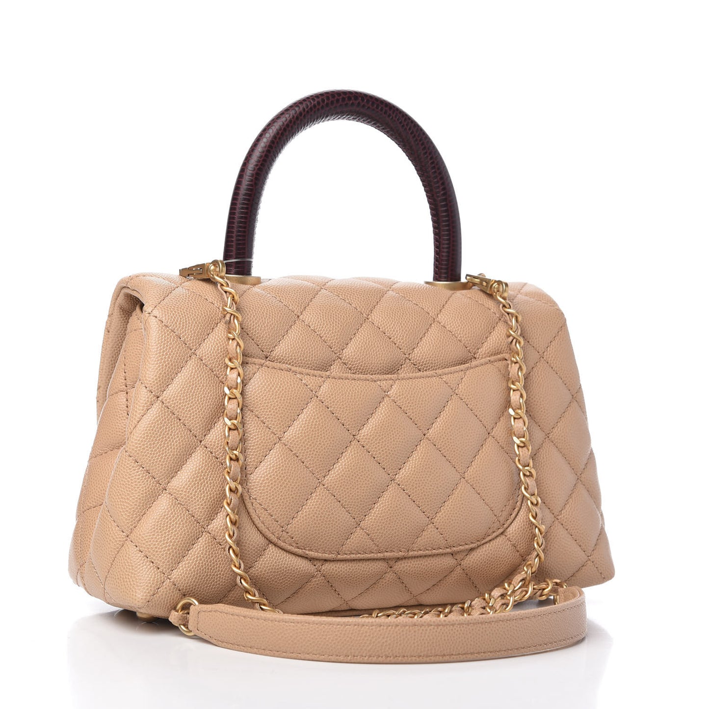 Caviar Lizard Embossed Quilted Mini Coco Handle Flap Beige