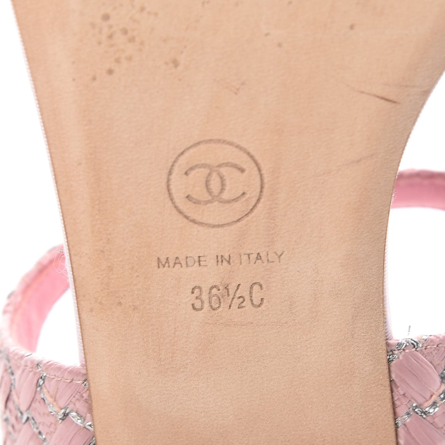 Tweed CC Charm Thong Sandals 36.5 Pink Silver